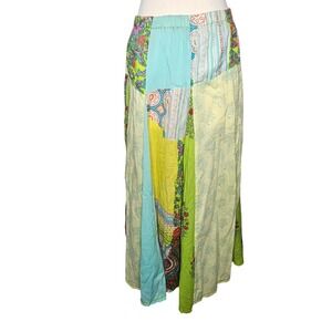 Caite Patchwork Maxi Skirt 100% Cotton Boho Festival Hippie Elastic Waist S